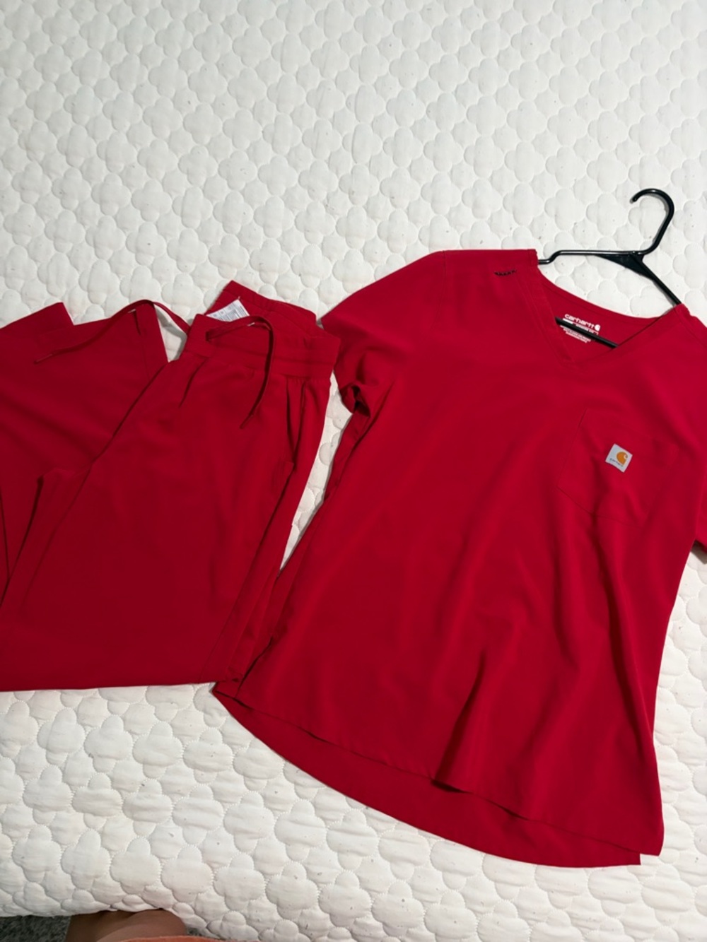 Carhartt Women's Red V-Neck Scrub Top and Pants Set-worn twice